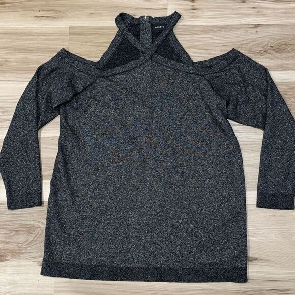 Torrid Metallic Criss Cross Cold Shoulder Top Shimmer New Years NYE Women’s 3XL - Picture 2 of 5